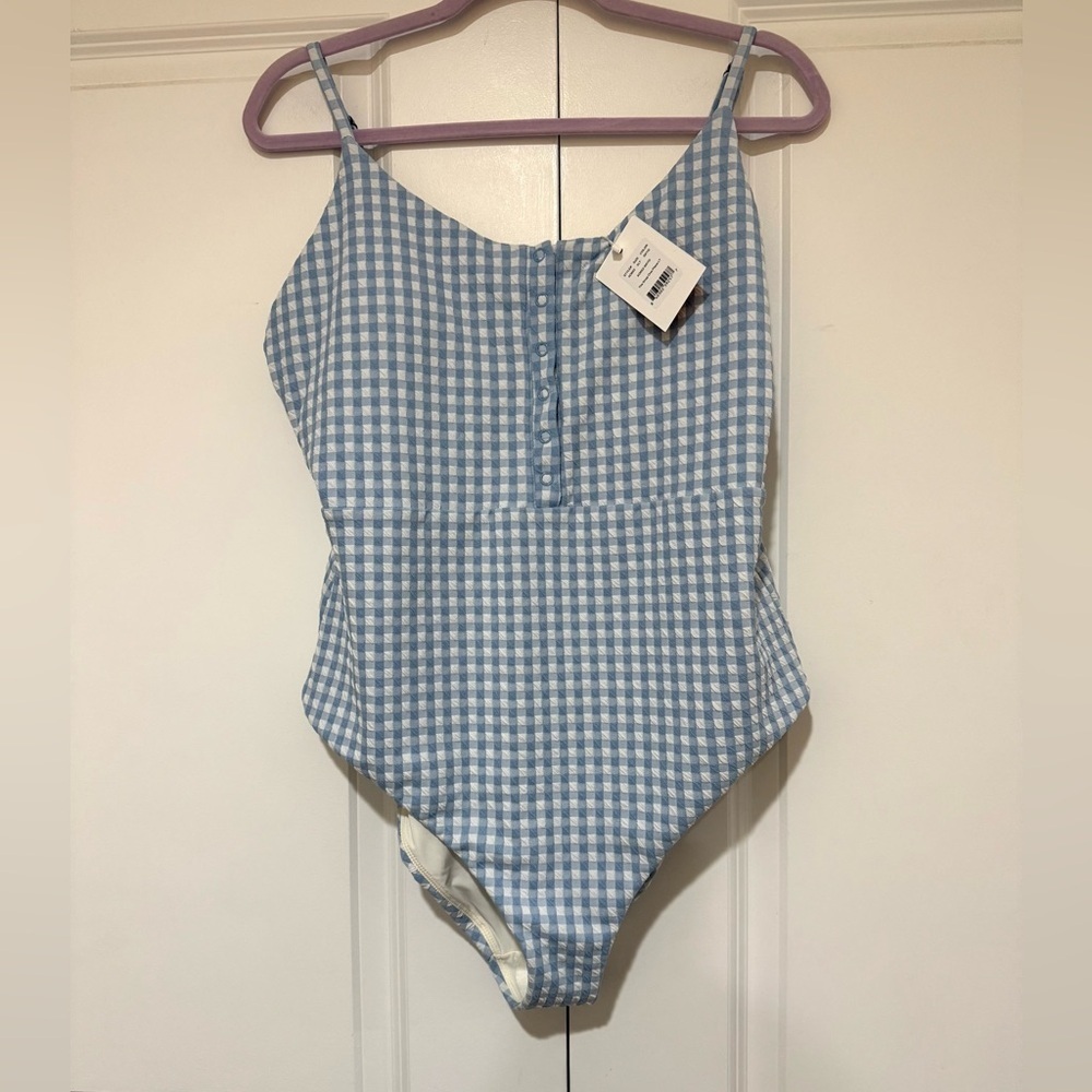 Andie Light Blue Gingham One-Piece Swimsuit - Picture 9 of 10